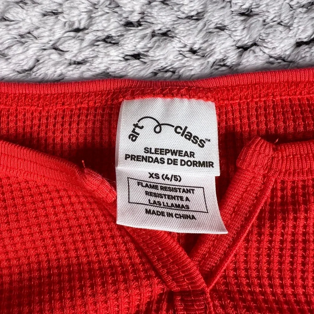 Art Class Red Waffle Knit Sleepwear Pajama Set Top Shorts Flame Resistant XS 4/5